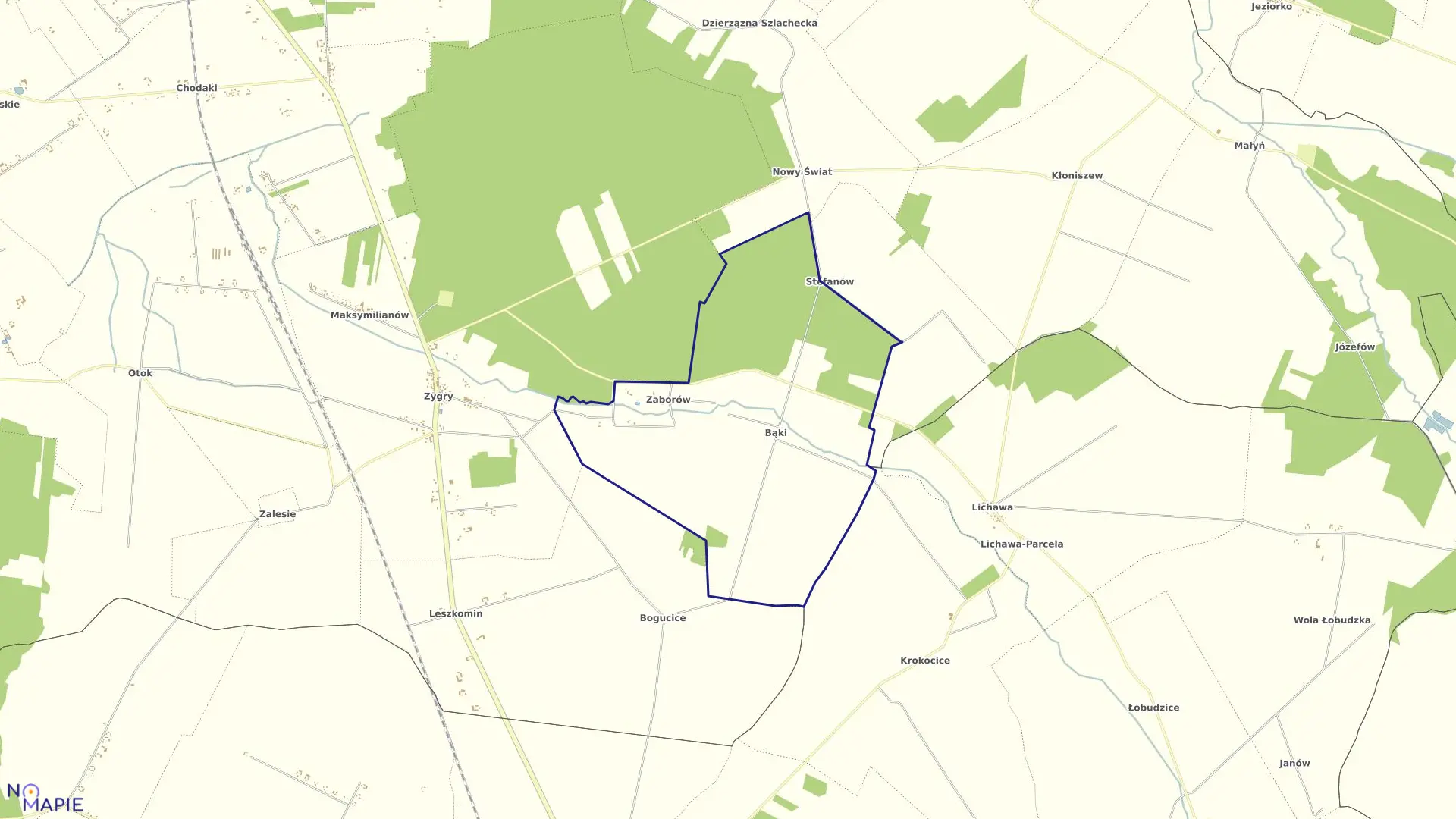 Mapa obrębu BĄKI w gminie Zadzim