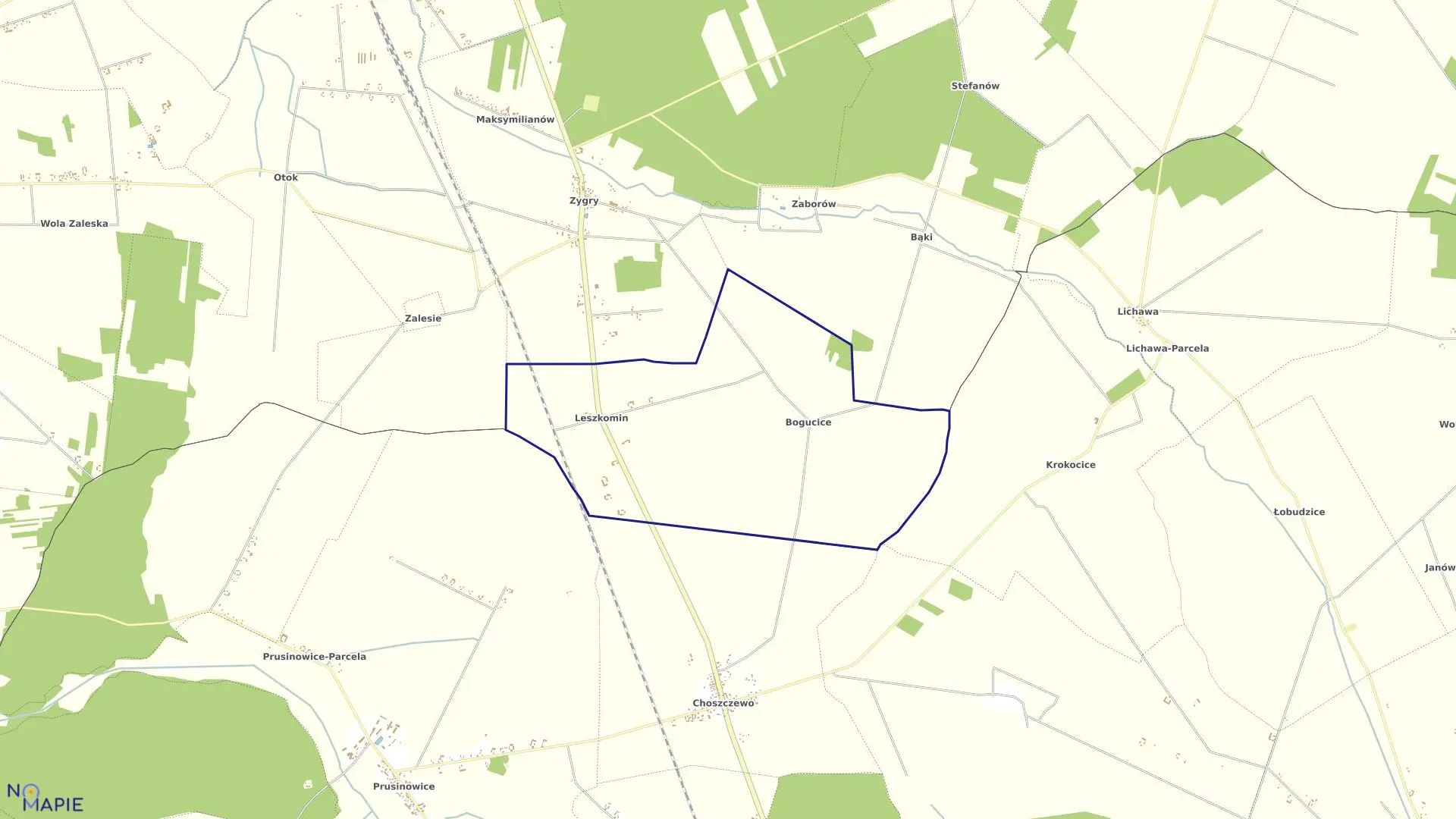 Mapa obrębu BOGUCICE w gminie Zadzim