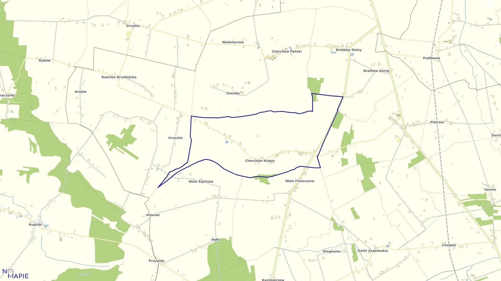 Mapa obrębu CHARCHÓW KSIĘŻY w gminie Zadzim