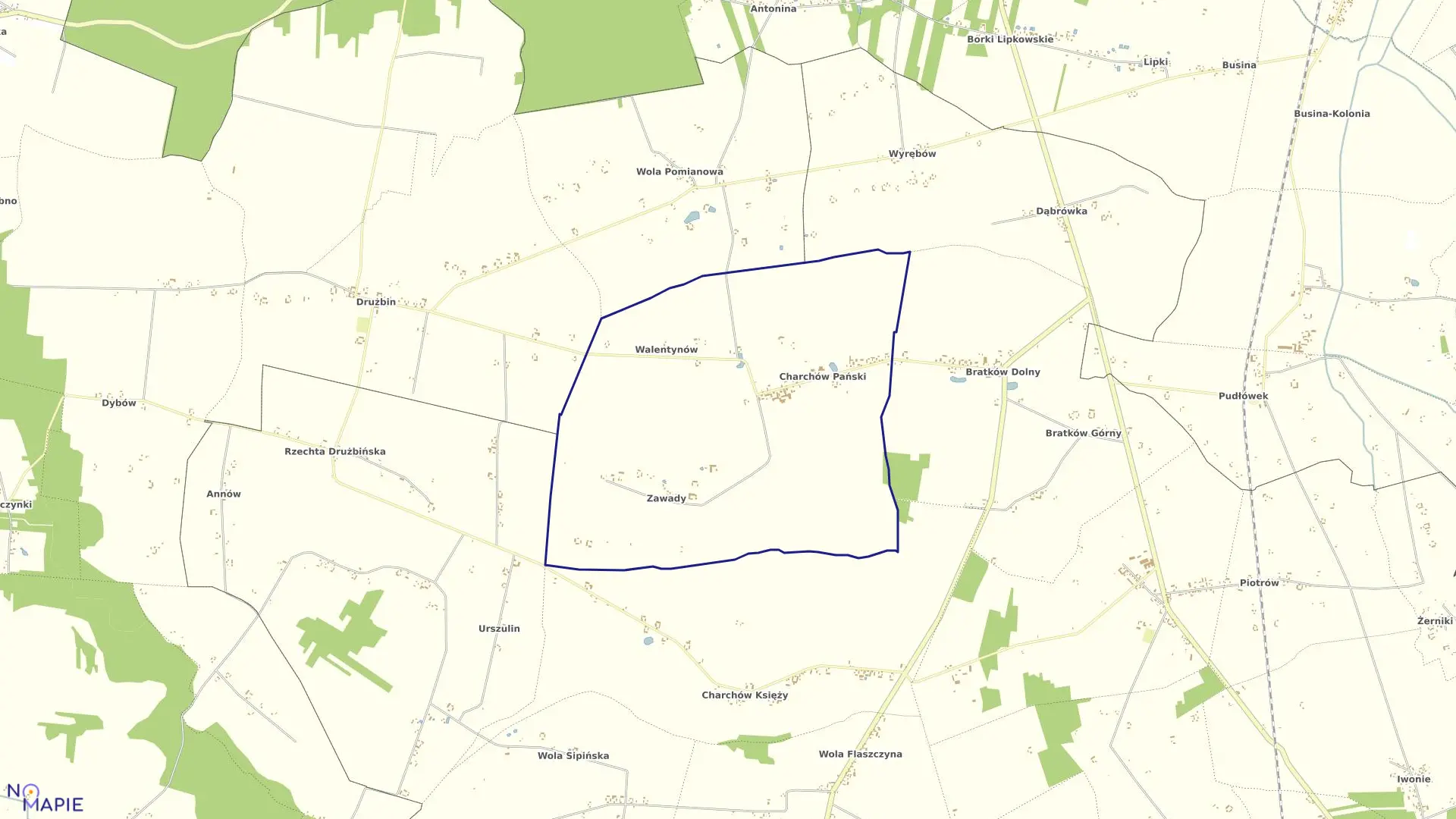 Mapa obrębu CHARCHÓW PAŃSKI w gminie Zadzim