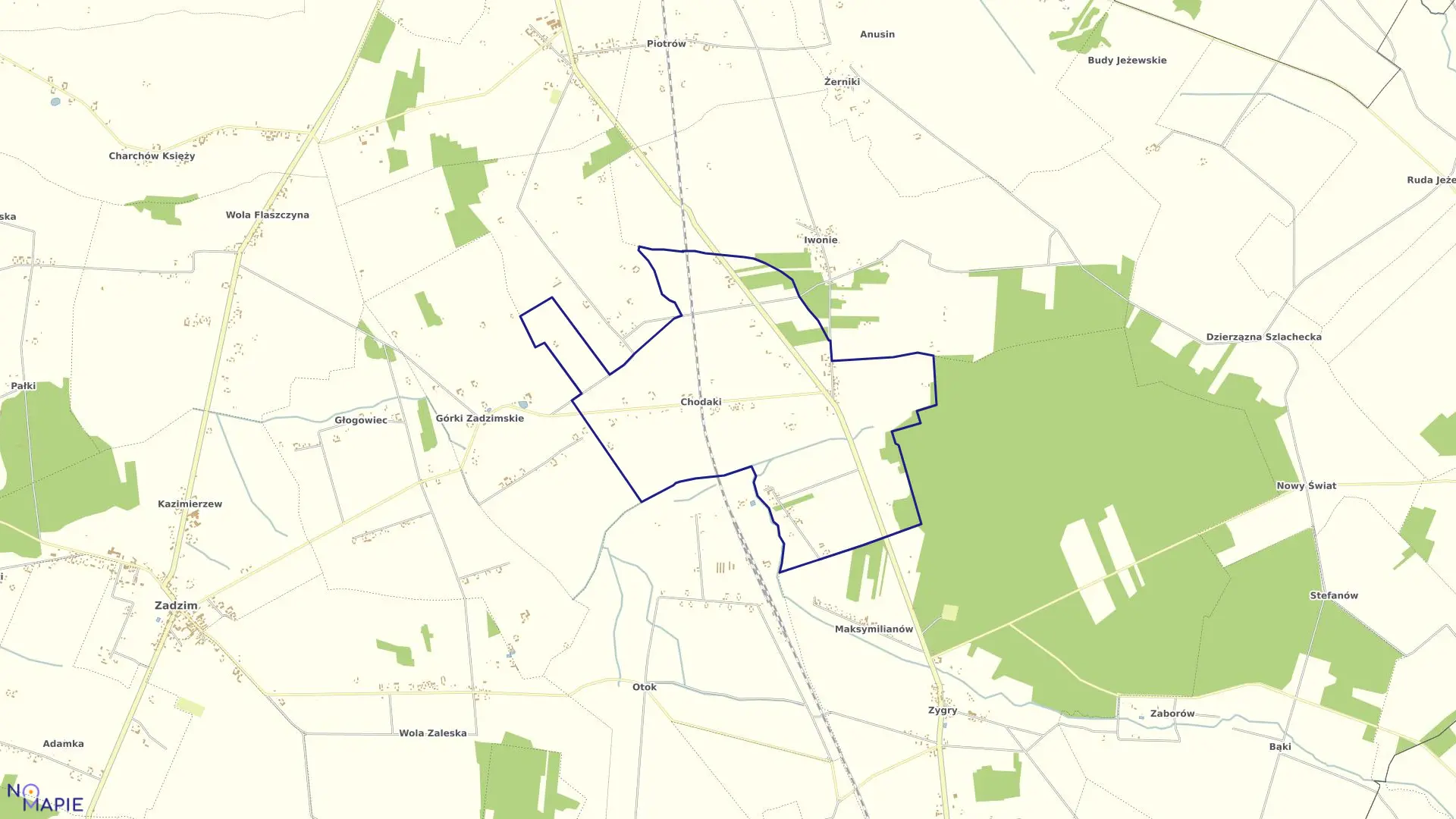 Mapa obrębu CHODAKI w gminie Zadzim