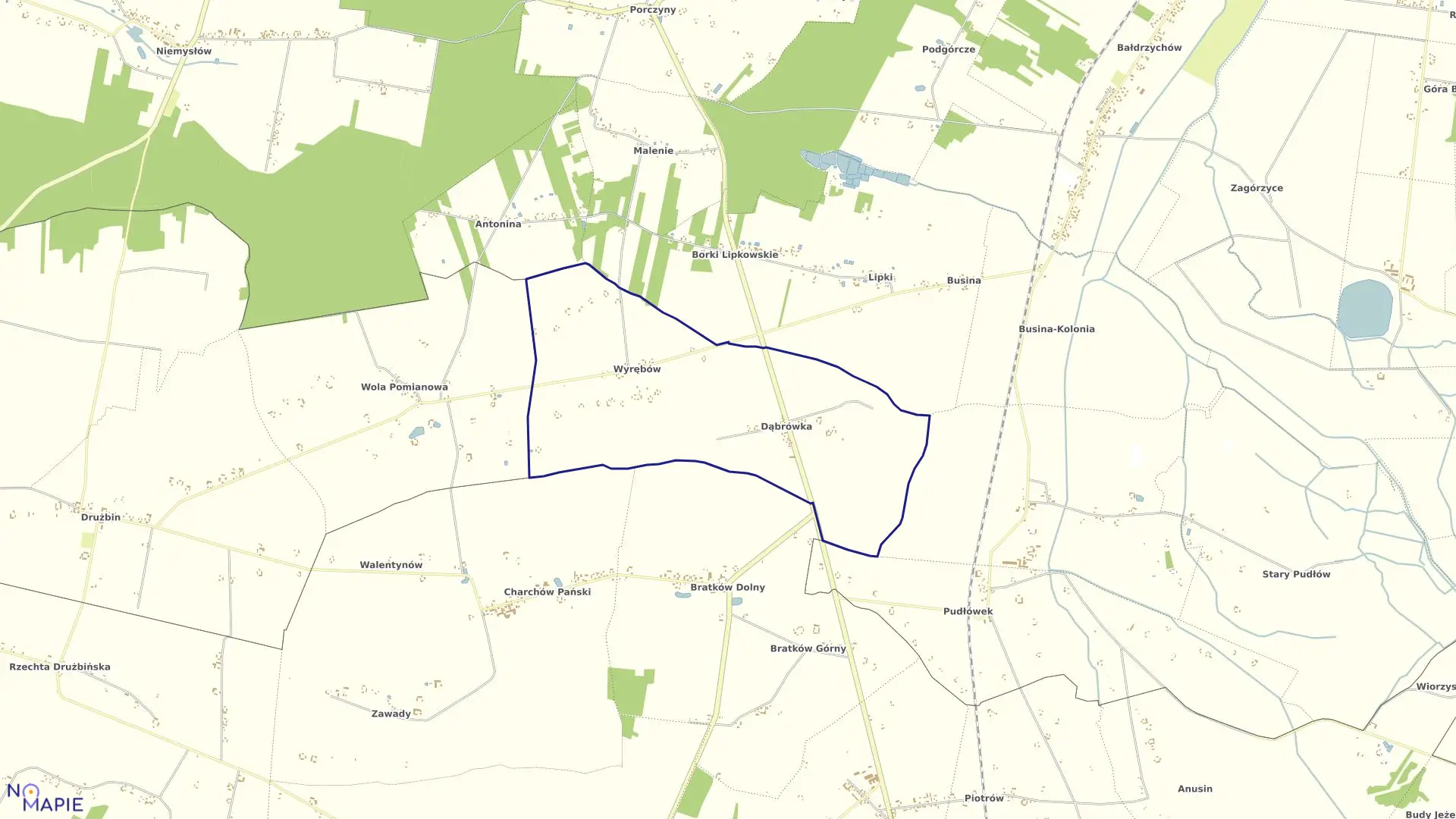 Mapa obrębu DĄBRÓWKA w gminie Zadzim