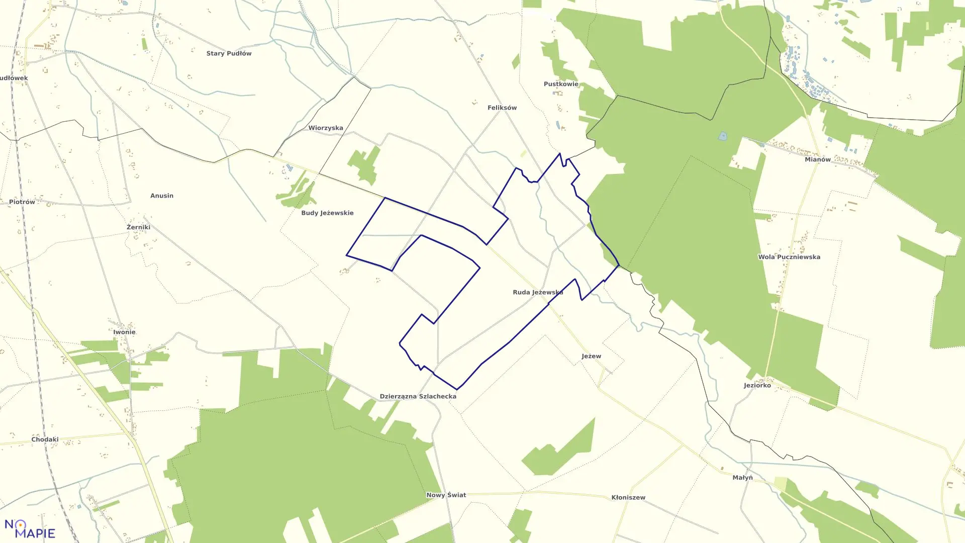 Mapa obrębu RUDA JEŻEWSKA w gminie Zadzim