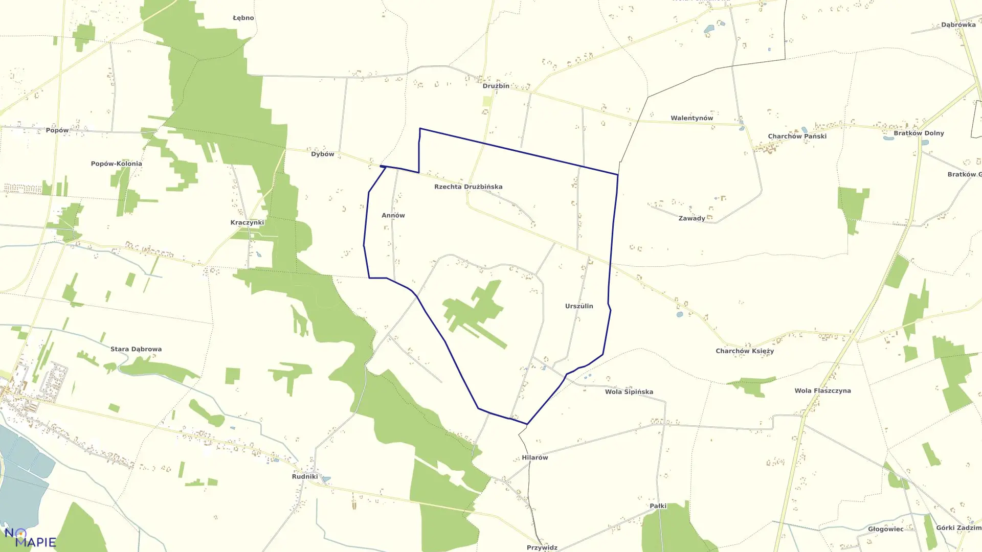 Mapa obrębu RZECHTA DRUŻBIŃSKA w gminie Zadzim